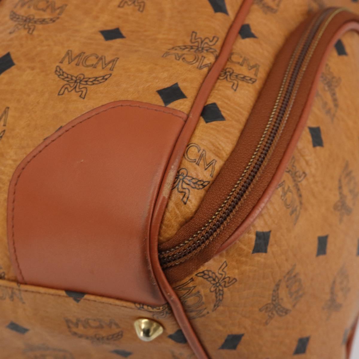 MCM Vicetos Boston Bag PVC Leather Brown Gold Tone Auth 195757