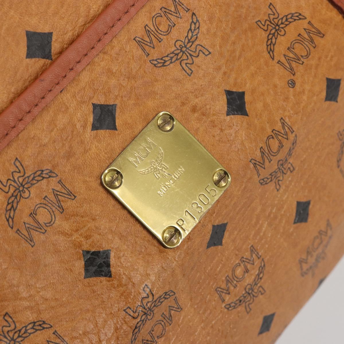 MCM Vicetos Boston Bag PVC Leather Brown Gold Tone Auth 195757