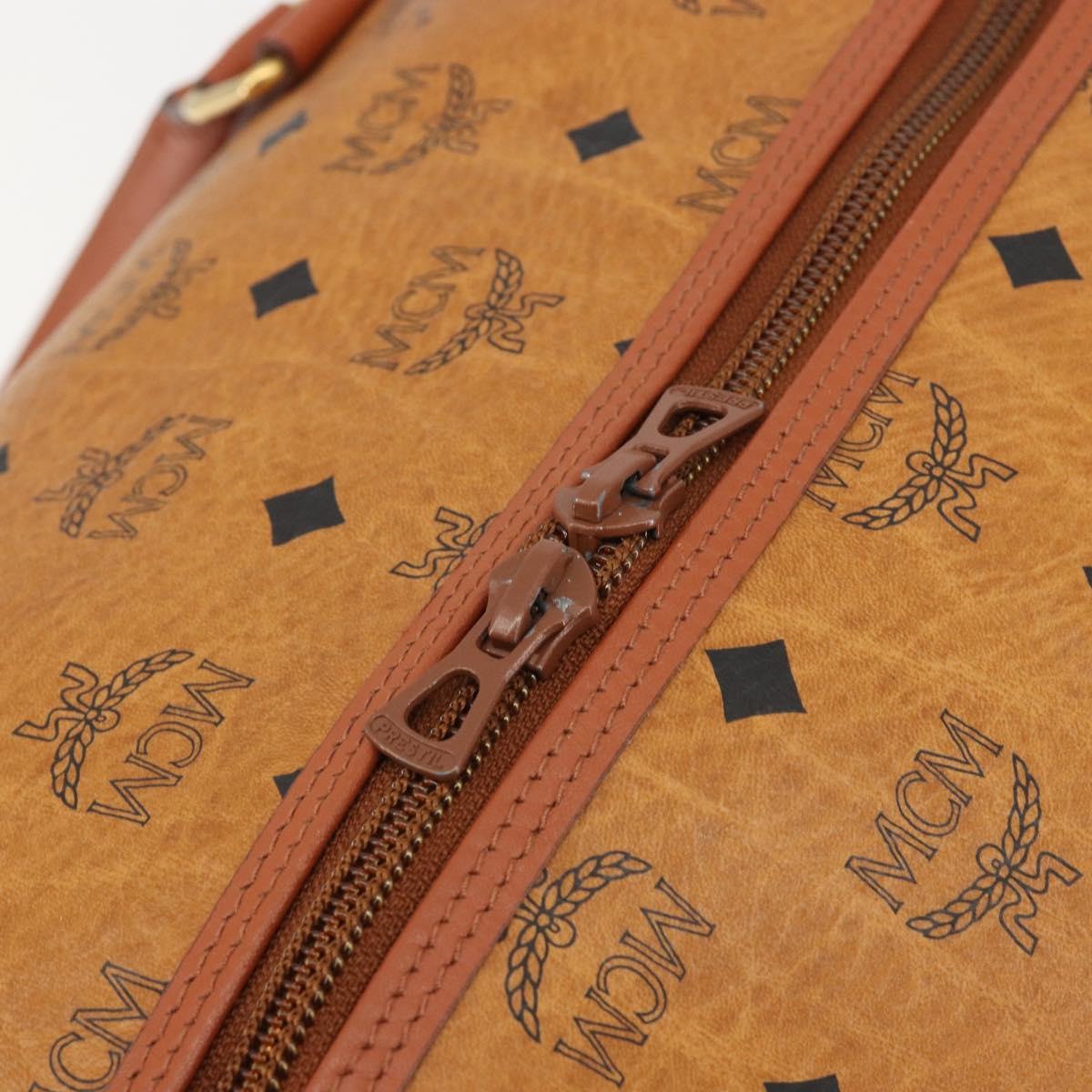 MCM Vicetos Boston Bag PVC Leather Brown Gold Tone Auth 195757