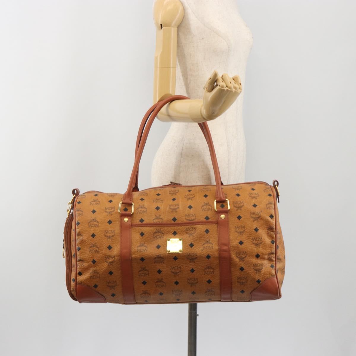 MCM Vicetos Boston Bag PVC Leather Brown Gold Tone Auth 195757