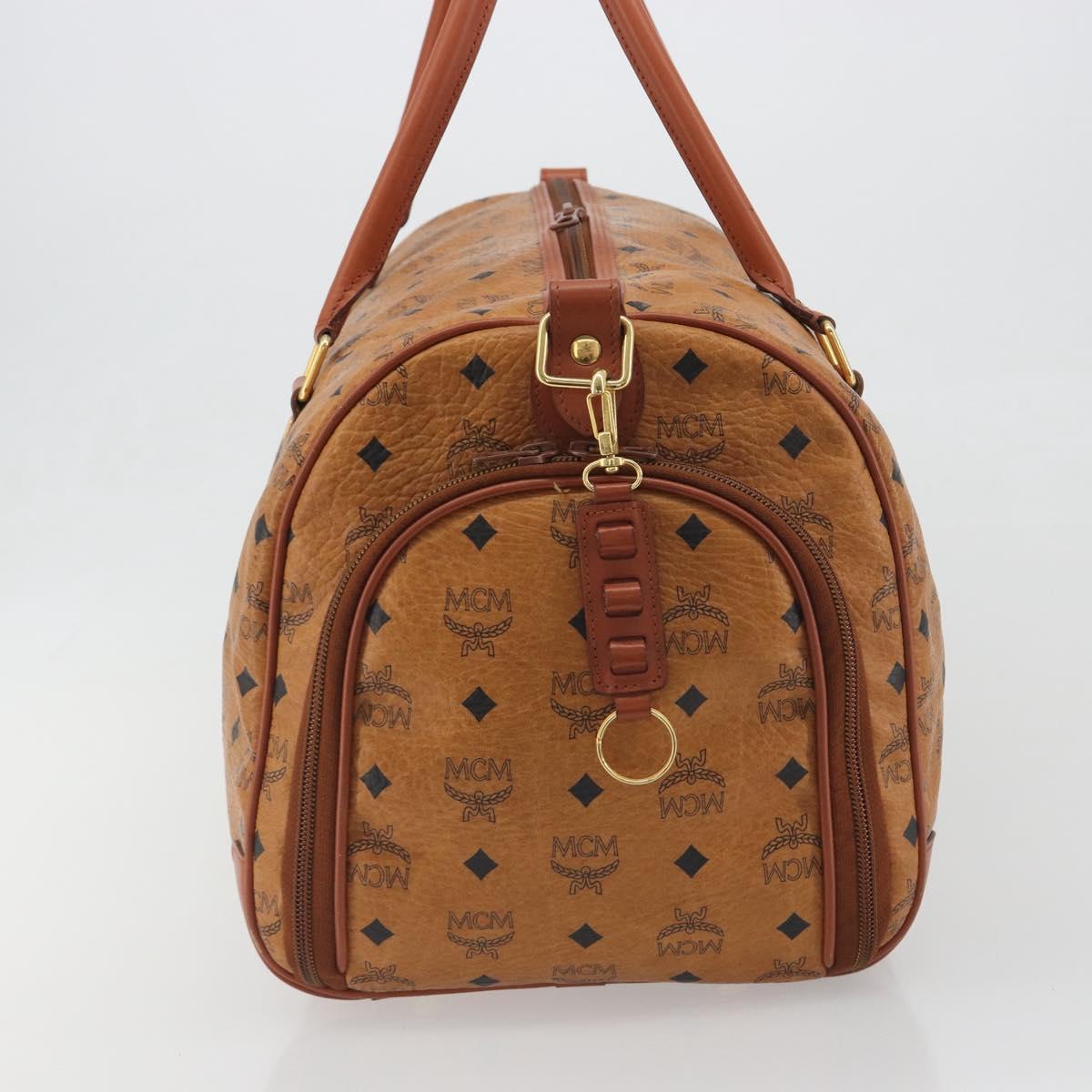 MCM Vicetos Boston Bag PVC Leather Brown Gold Tone Auth 195757