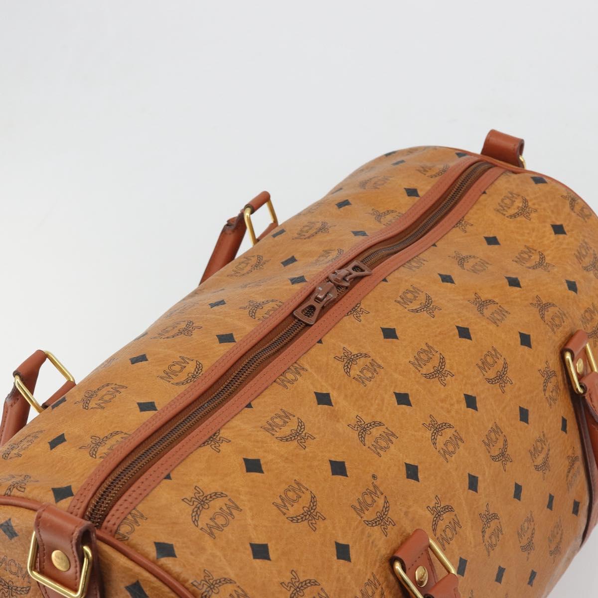 MCM Vicetos Boston Bag PVC Leather Brown Gold Tone Auth 195757