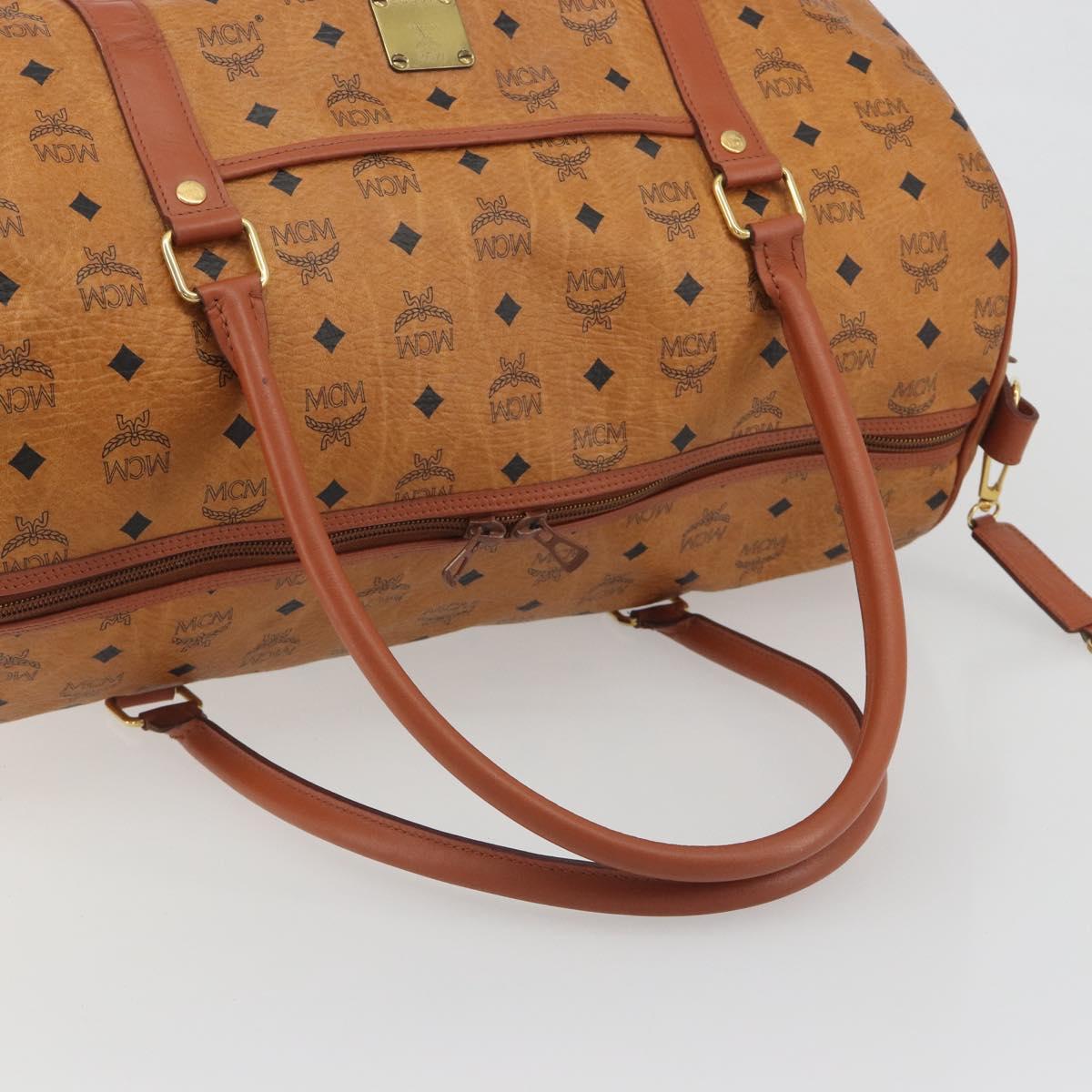 MCM Vicetos Boston Bag PVC Leather Brown Gold Tone Auth 195757