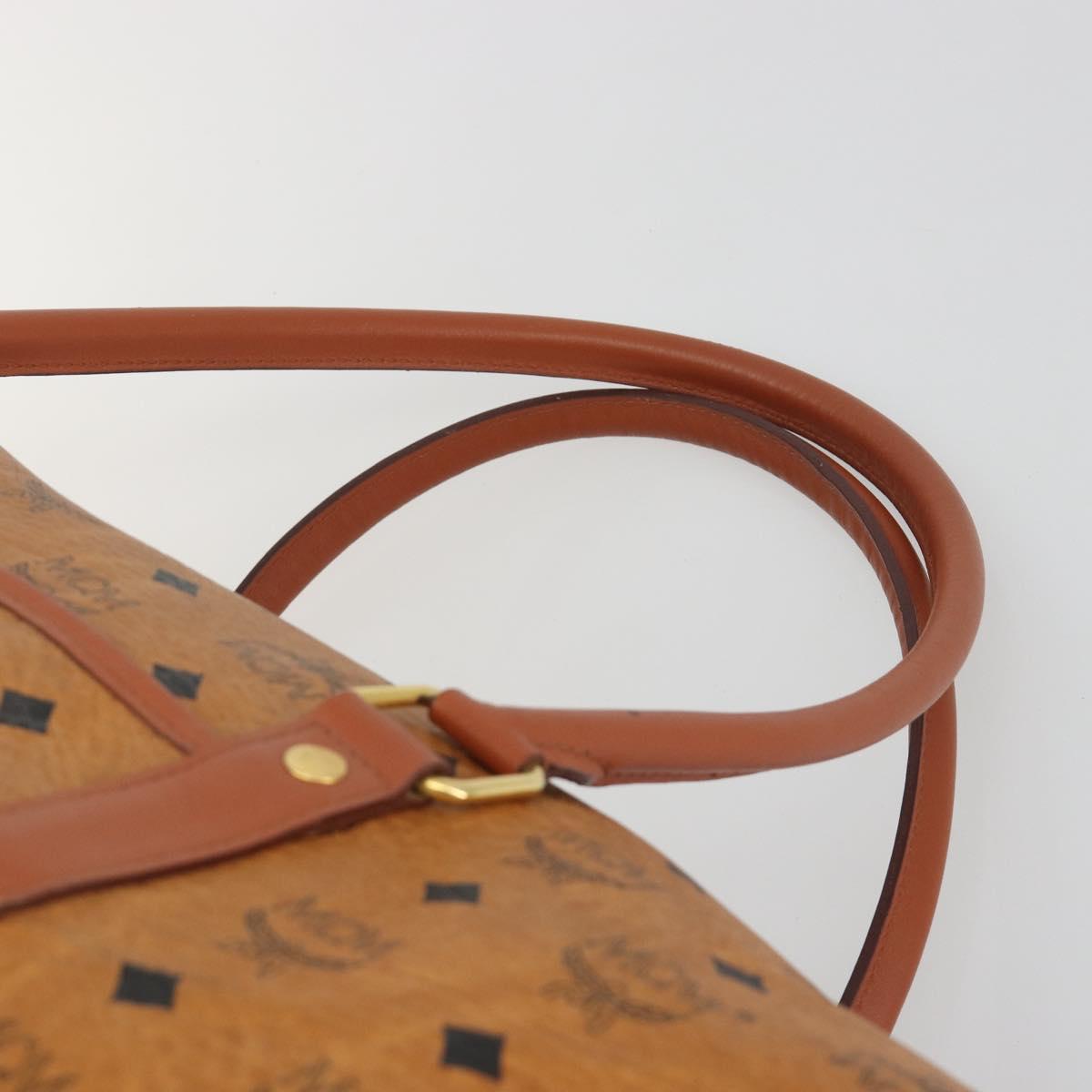 MCM Vicetos Boston Bag PVC Leather Brown Gold Tone Auth 195757