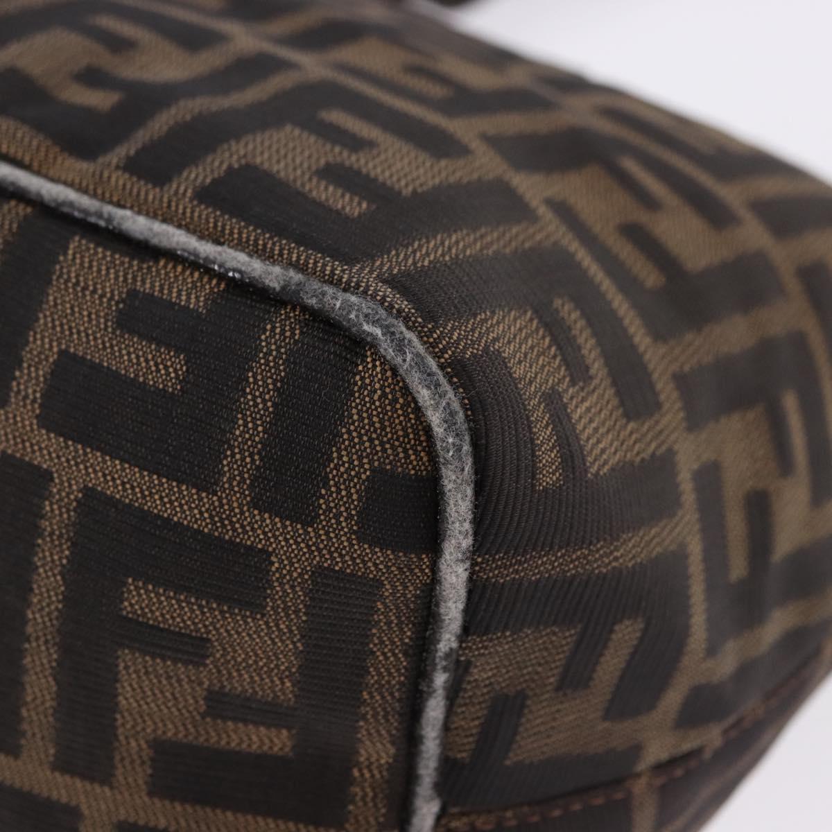 FENDI Zucca Canvas Hand Bag Brown Silver Auth 195759