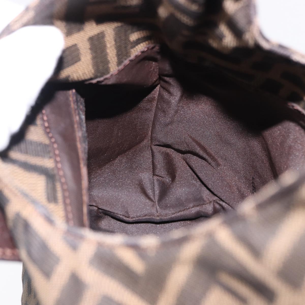 FENDI Zucca Canvas Hand Bag Brown Silver Auth 195759