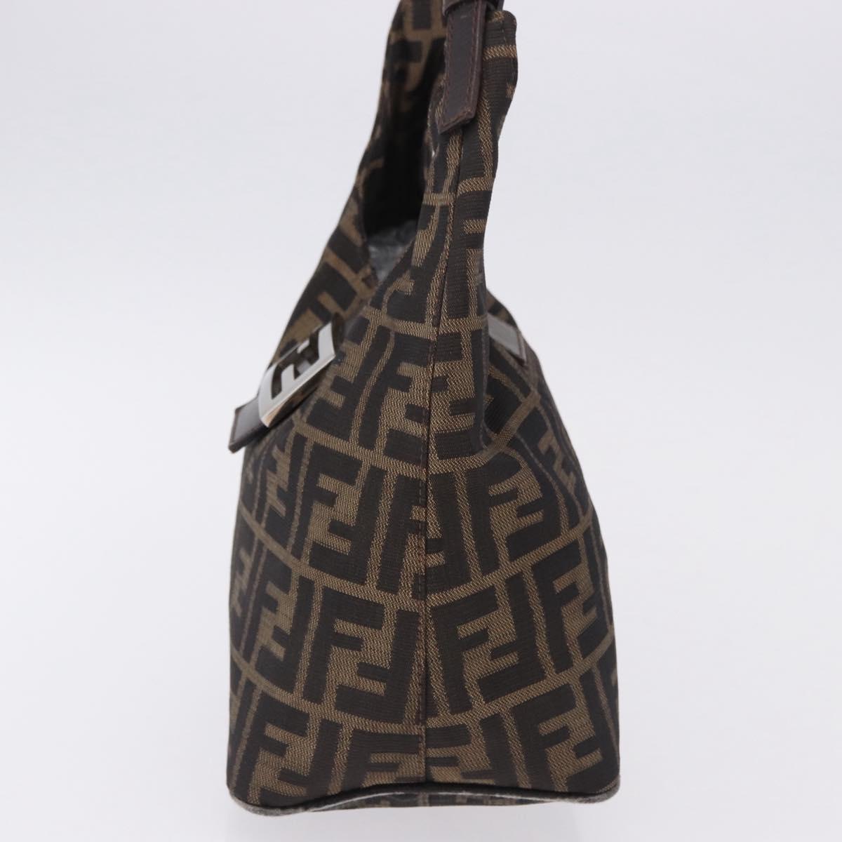 FENDI Zucca Canvas Hand Bag Brown Silver Auth 195759