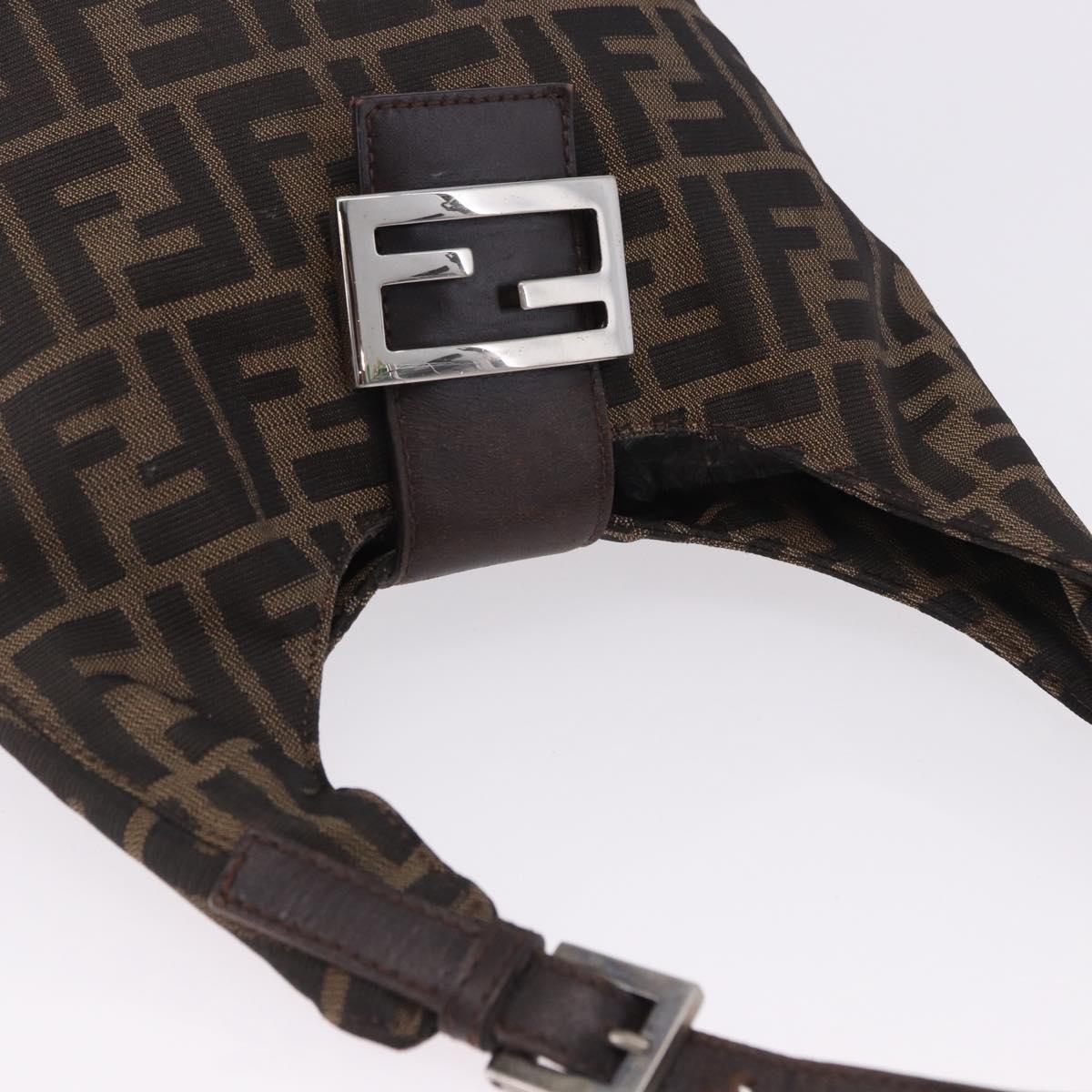 FENDI Zucca Canvas Hand Bag Brown Silver Auth 195759