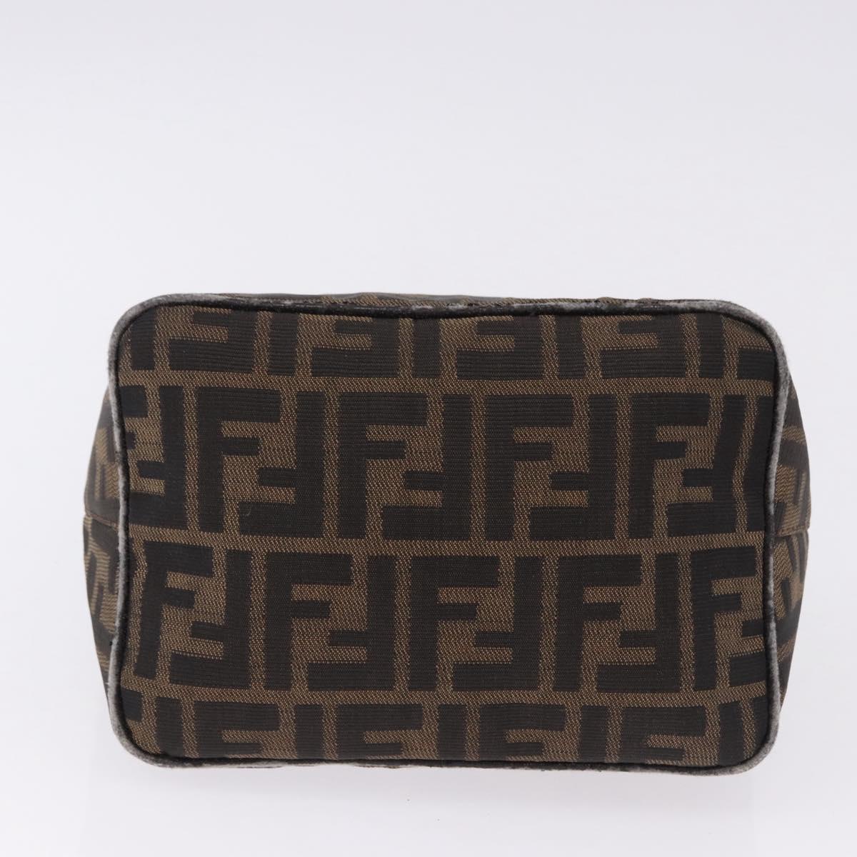 FENDI Zucca Canvas Hand Bag Brown Silver Auth 195759