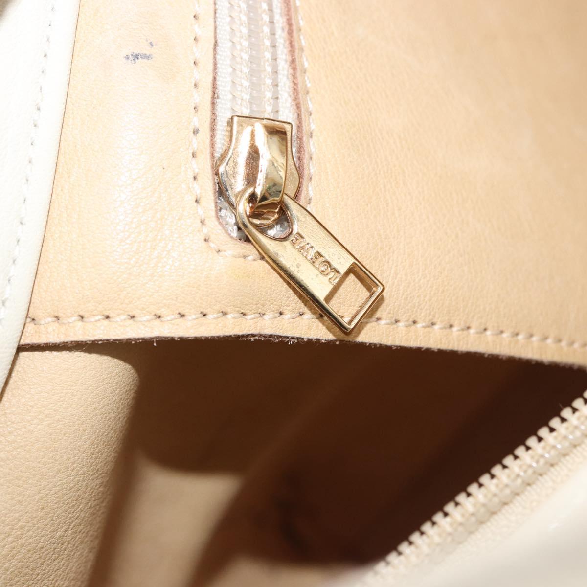 LOEWE Anagram Shoulder Bag Suede Beige Gold Tone Auth 195760V