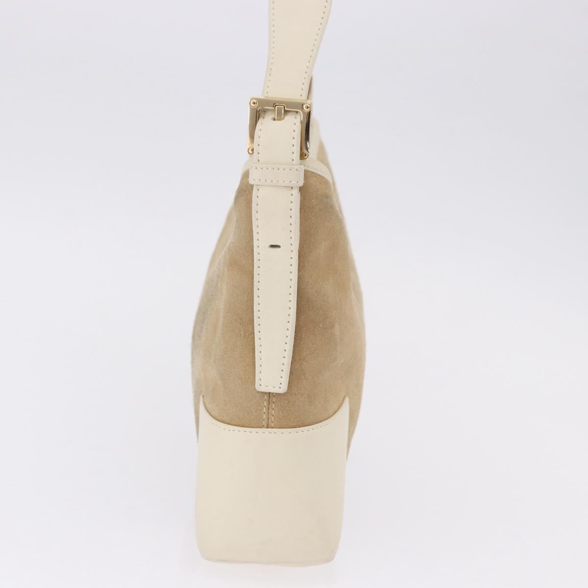 LOEWE Anagram Shoulder Bag Suede Beige Gold Tone Auth 195760V