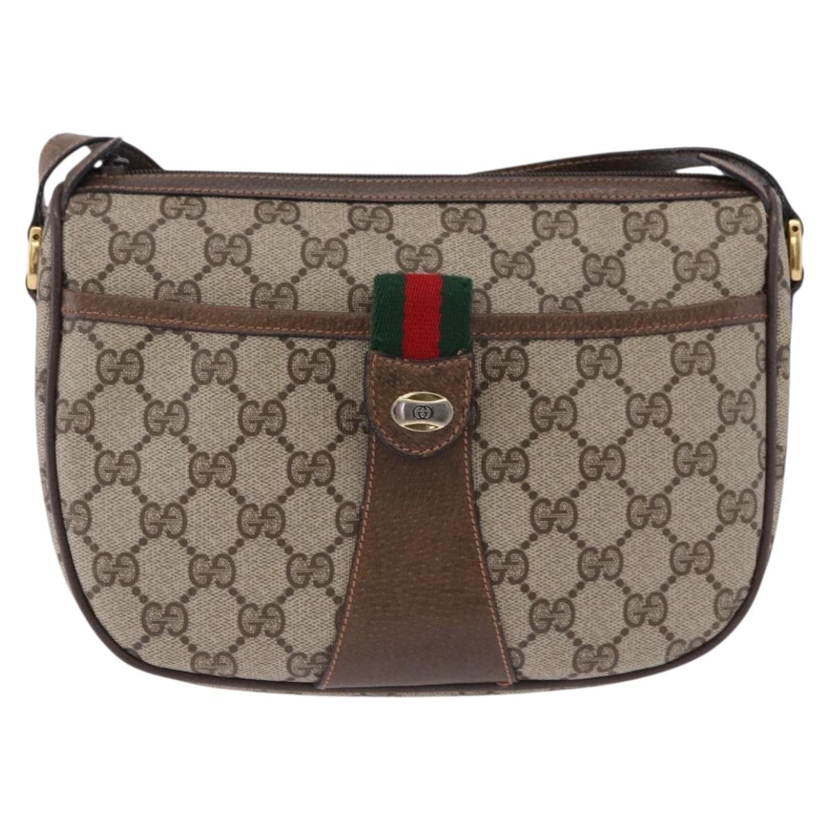 GUCCI GG Supreme Web Sherry Line Shoulder Bag PVC Leather Beige Gold Auth 195761