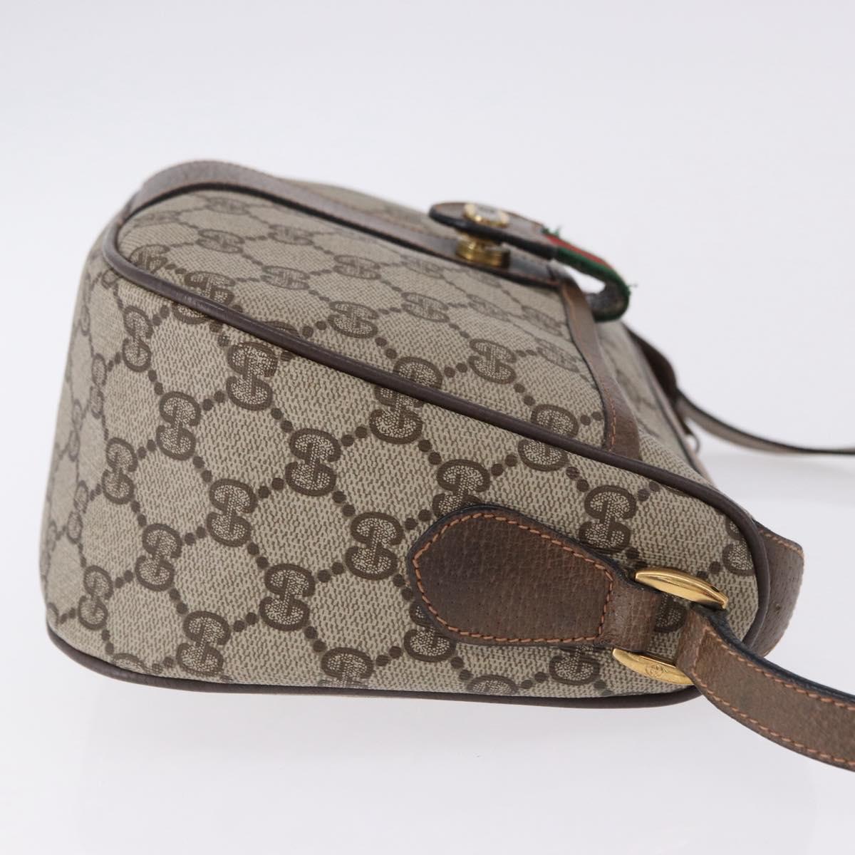 GUCCI GG Supreme Web Sherry Line Shoulder Bag PVC Leather Beige Gold Auth 195761