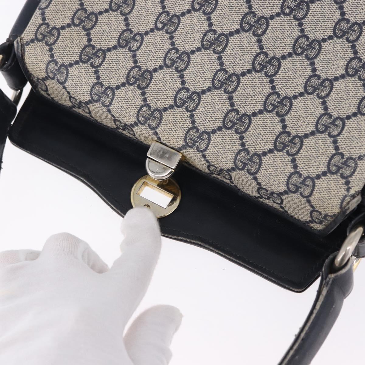 GUCCI GG Supreme Hand Bag PVC Leather Navy Gold Tone Auth 195763