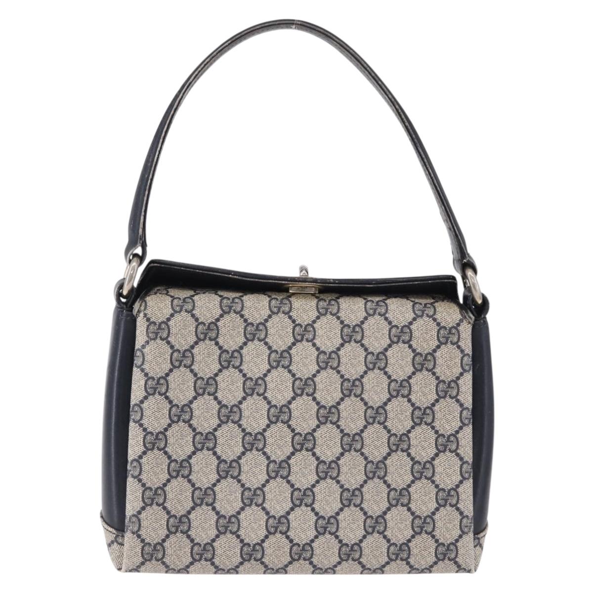 GUCCI GG Supreme Hand Bag PVC Leather Navy Gold Tone Auth 195763