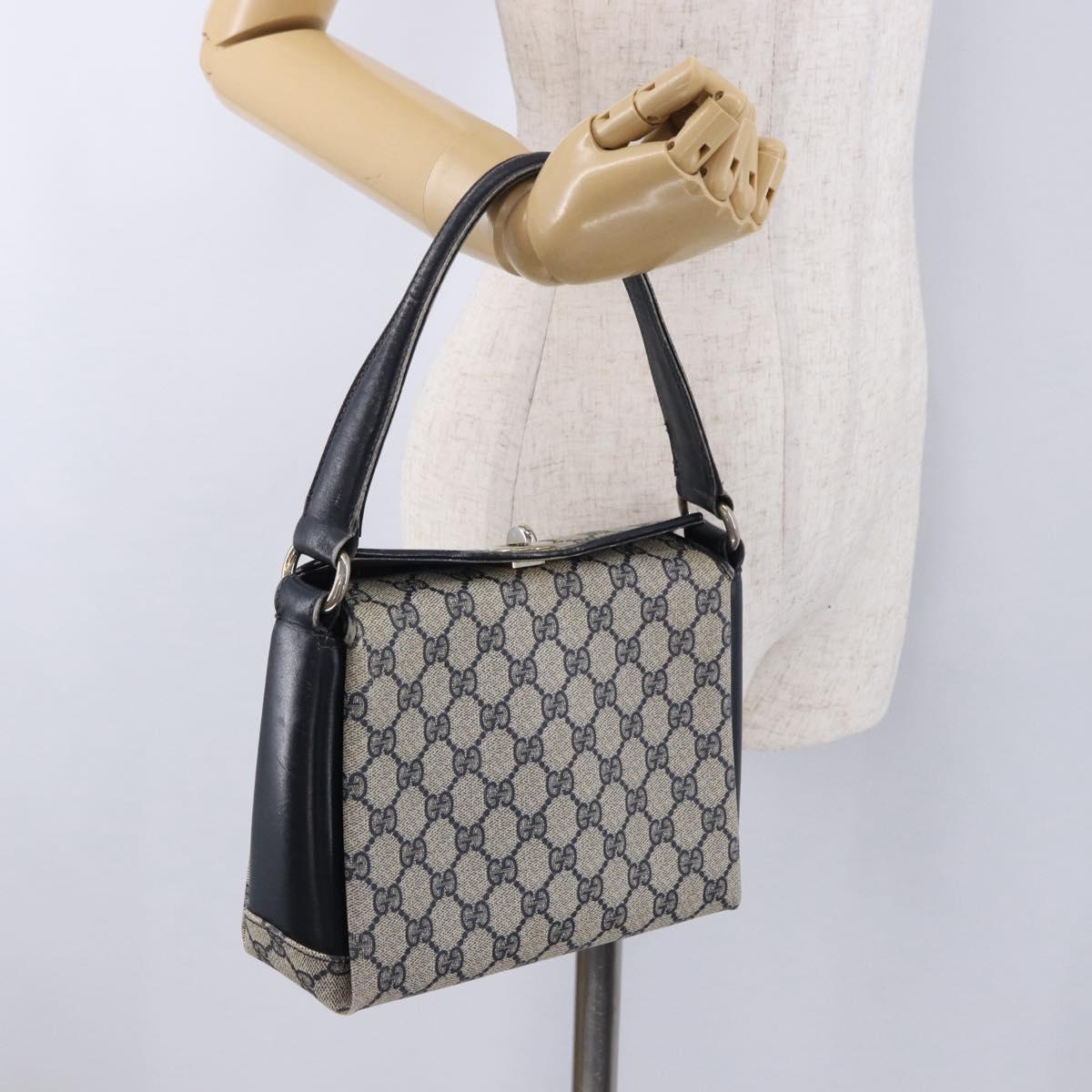 GUCCI GG Supreme Hand Bag PVC Leather Navy Gold Tone Auth 195763
