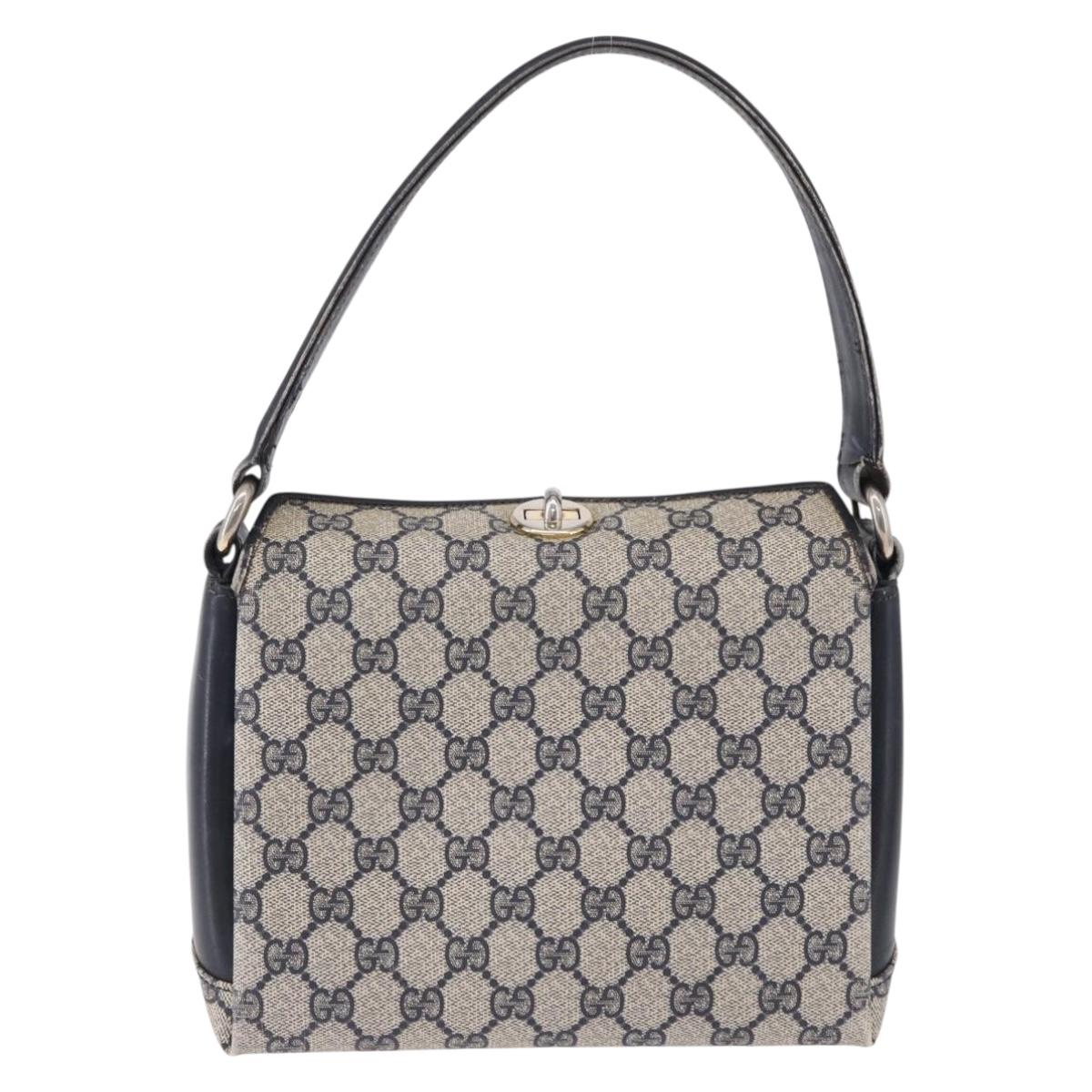 GUCCI GG Supreme Hand Bag PVC Leather Navy Gold Tone Auth 195763