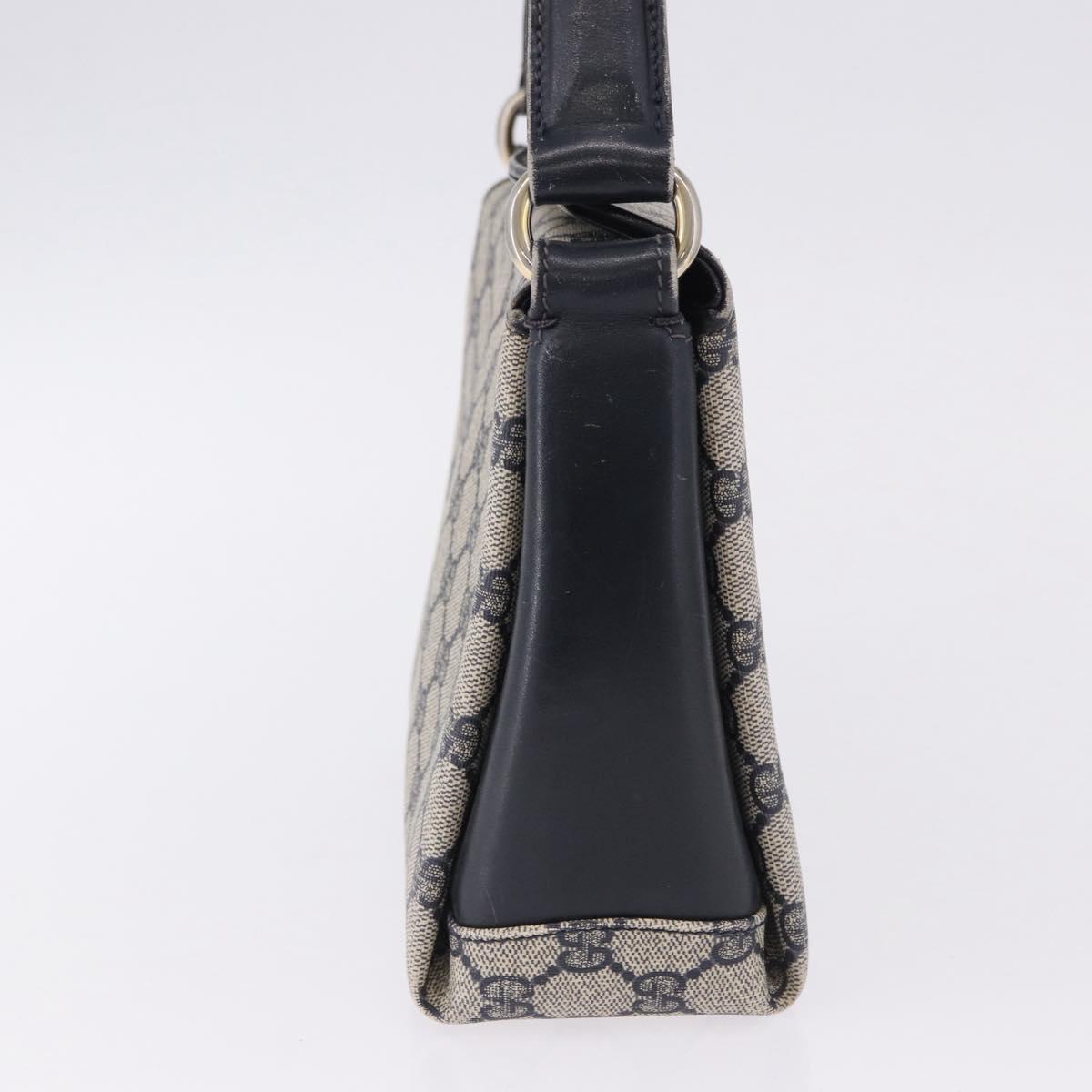 GUCCI GG Supreme Hand Bag PVC Leather Navy Gold Tone Auth 195763
