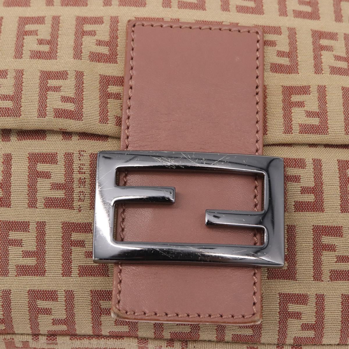 FENDI Zucchino Canvas Mamma Baguette Shoulder Bag Pink Silver 8BR001 195764A