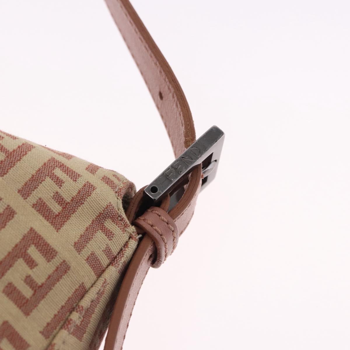 FENDI Zucchino Canvas Mamma Baguette Shoulder Bag Pink Silver 8BR001 195764A