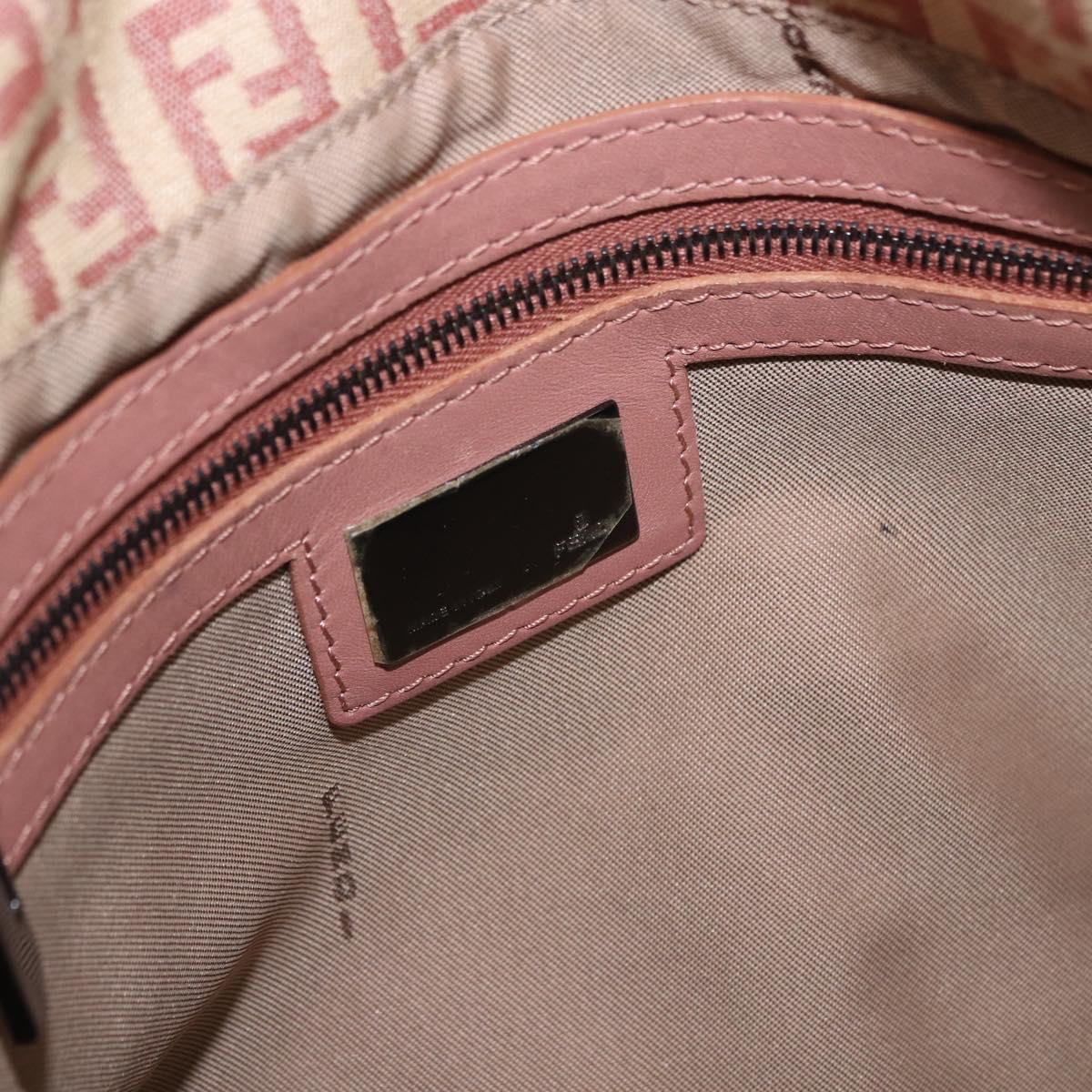 FENDI Zucchino Canvas Mamma Baguette Shoulder Bag Pink Silver 8BR001 195764A