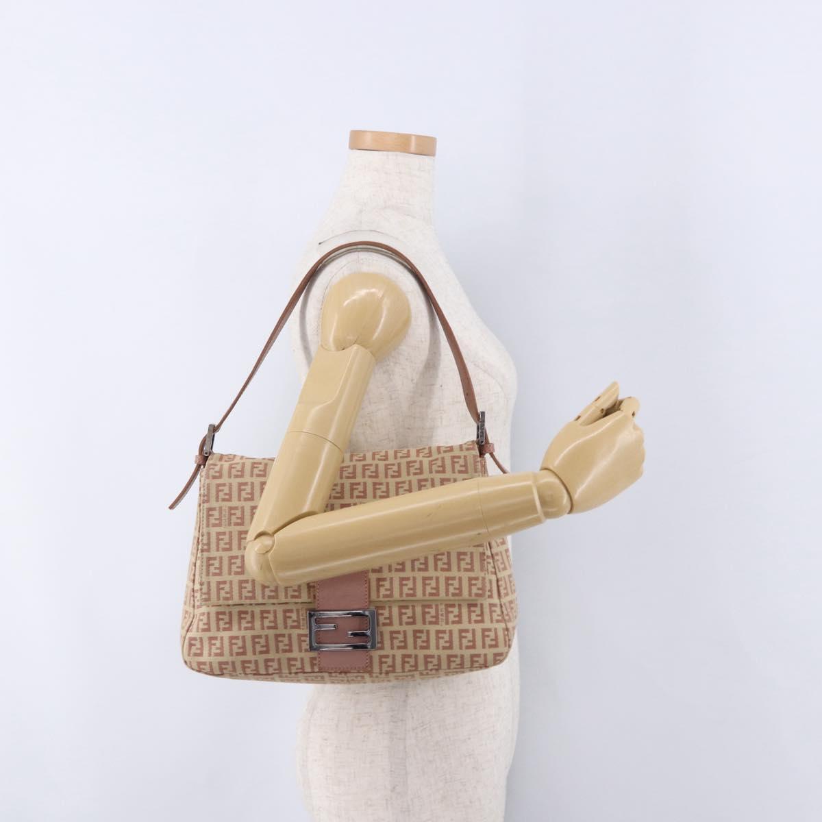 FENDI Zucchino Canvas Mamma Baguette Shoulder Bag Pink Silver 8BR001 195764A