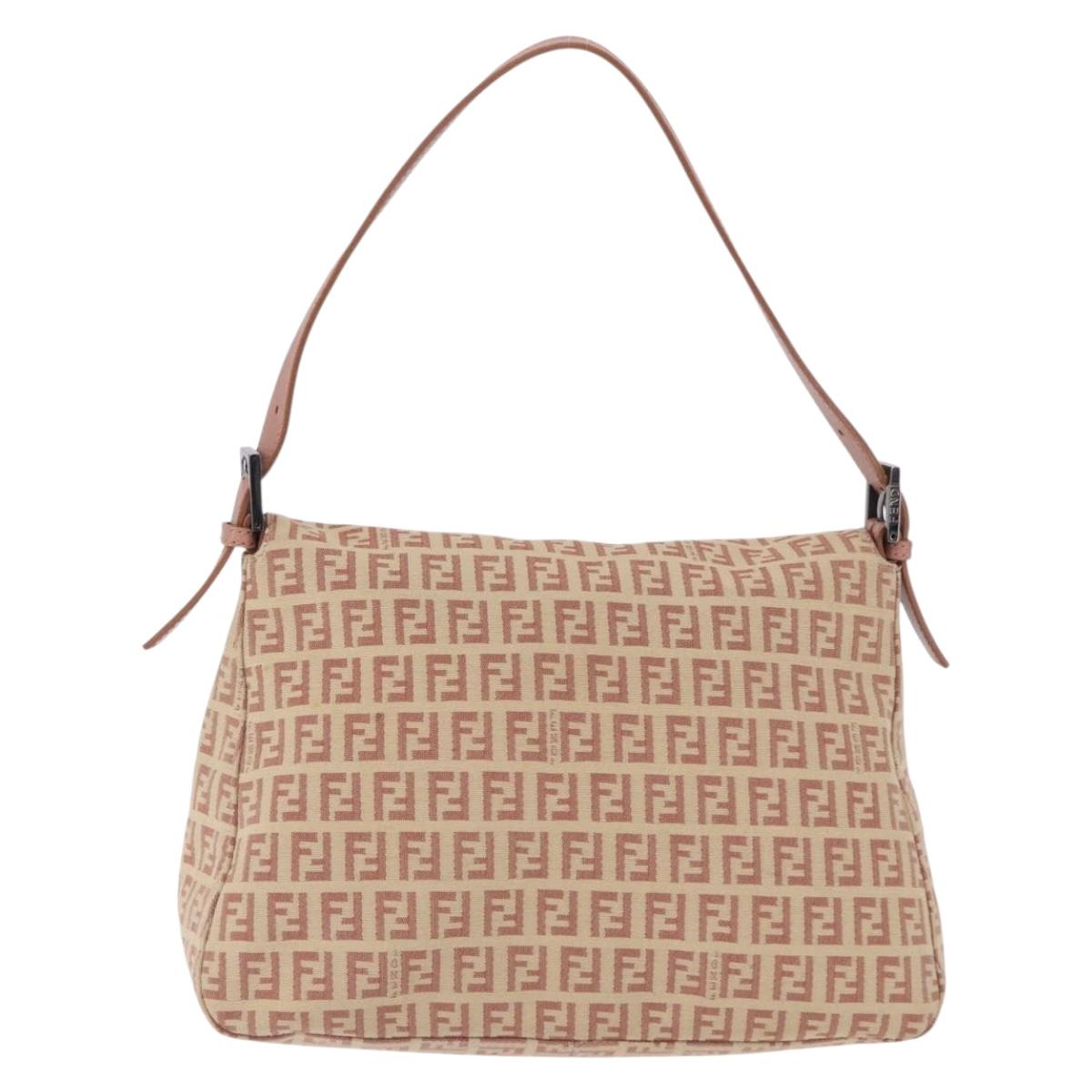 FENDI Zucchino Canvas Mamma Baguette Shoulder Bag Pink Silver 8BR001 195764A