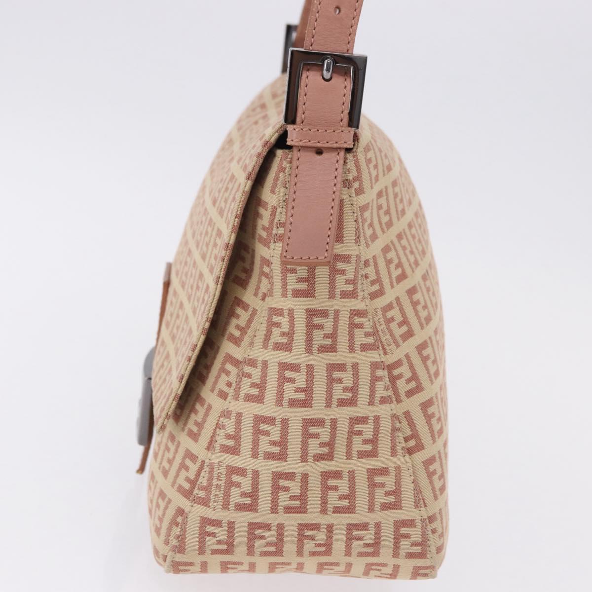 FENDI Zucchino Canvas Mamma Baguette Shoulder Bag Pink Silver 8BR001 195764A