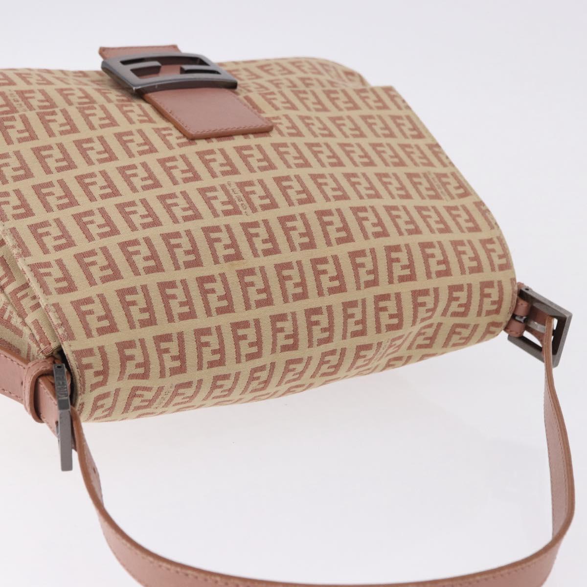 FENDI Zucchino Canvas Mamma Baguette Shoulder Bag Pink Silver 8BR001 195764A