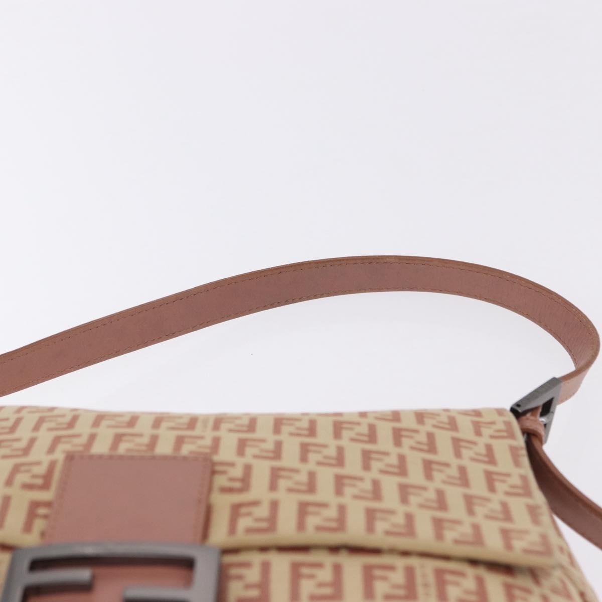 FENDI Zucchino Canvas Mamma Baguette Shoulder Bag Pink Silver 8BR001 195764A
