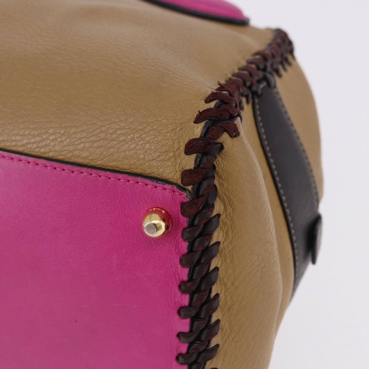 LOEWE Hand Bag Leather Beige Pink Auth 195765A