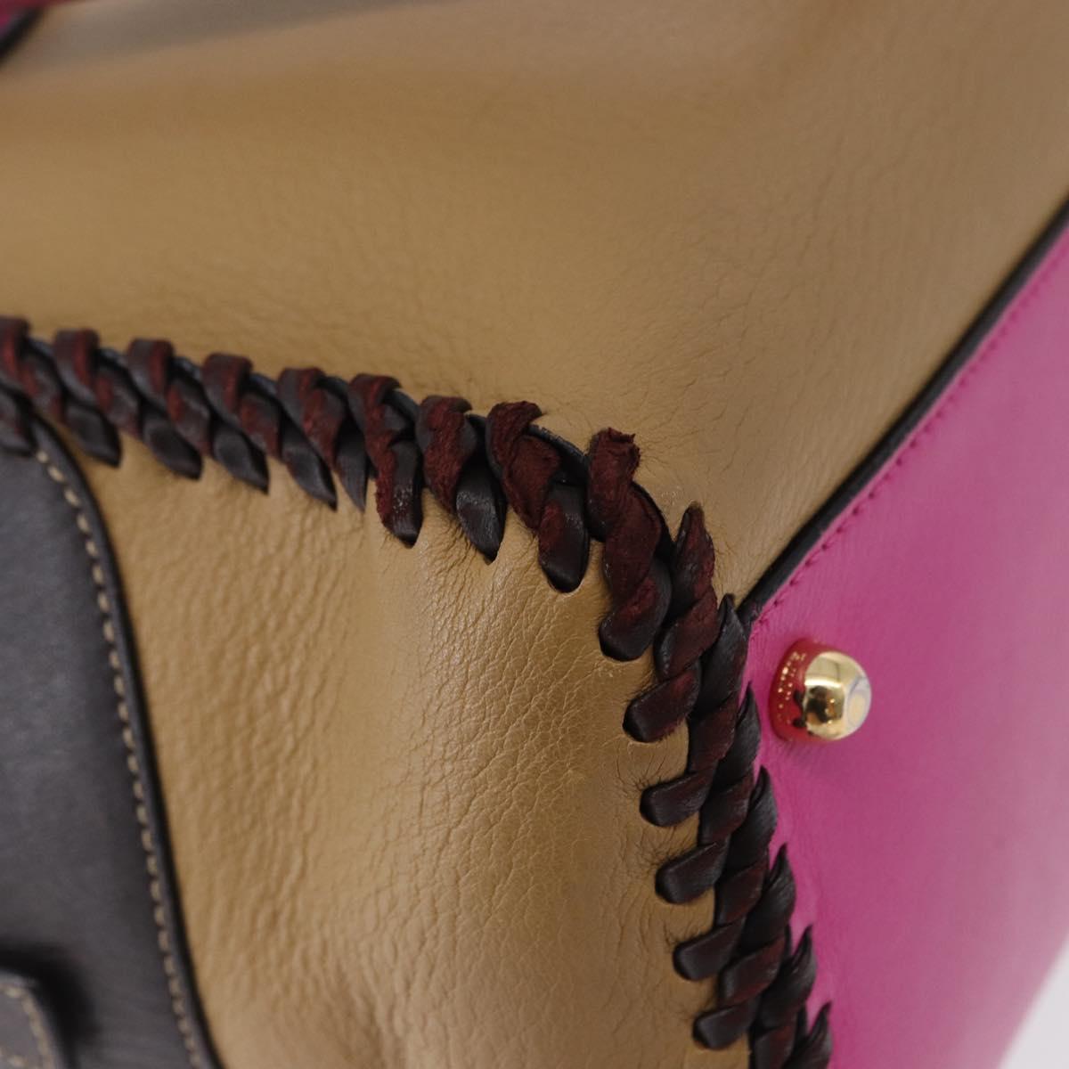 LOEWE Hand Bag Leather Beige Pink Auth 195765A