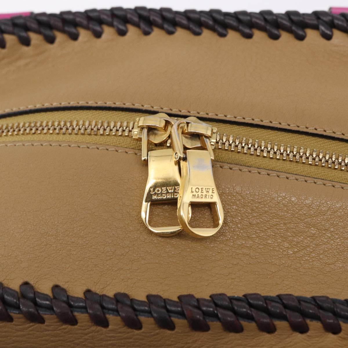 LOEWE Hand Bag Leather Beige Pink Auth 195765A