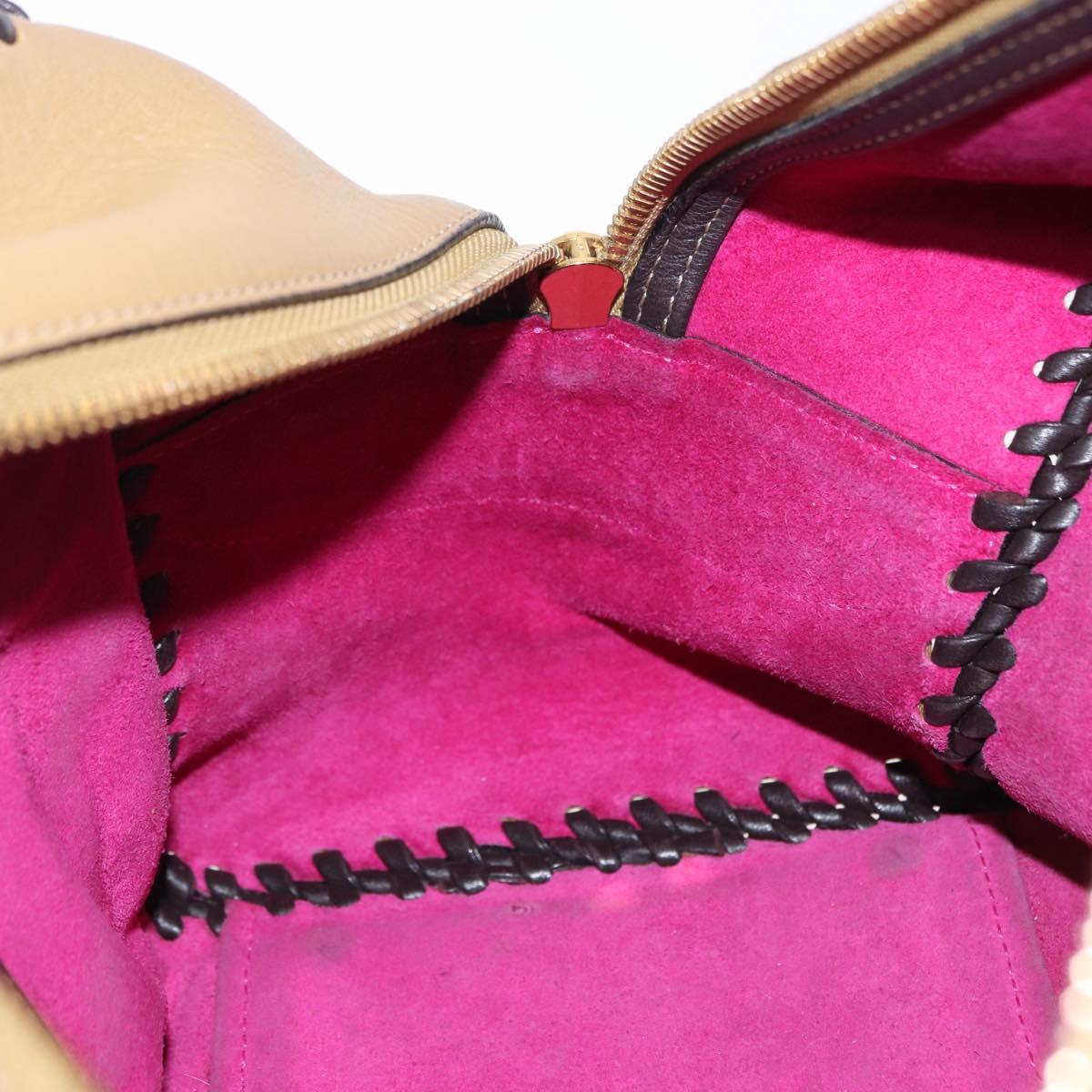 LOEWE Hand Bag Leather Beige Pink Auth 195765A