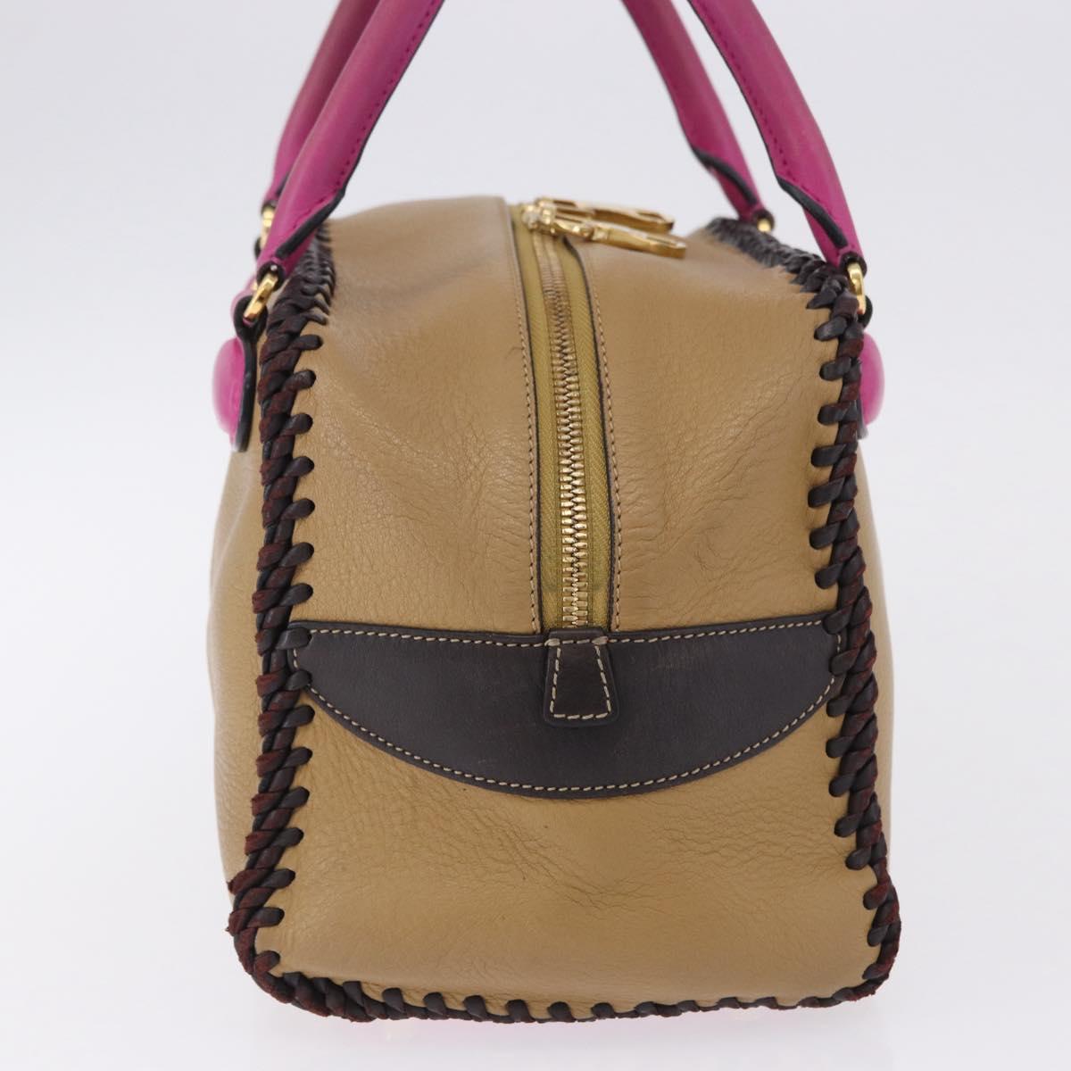LOEWE Hand Bag Leather Beige Pink Auth 195765A