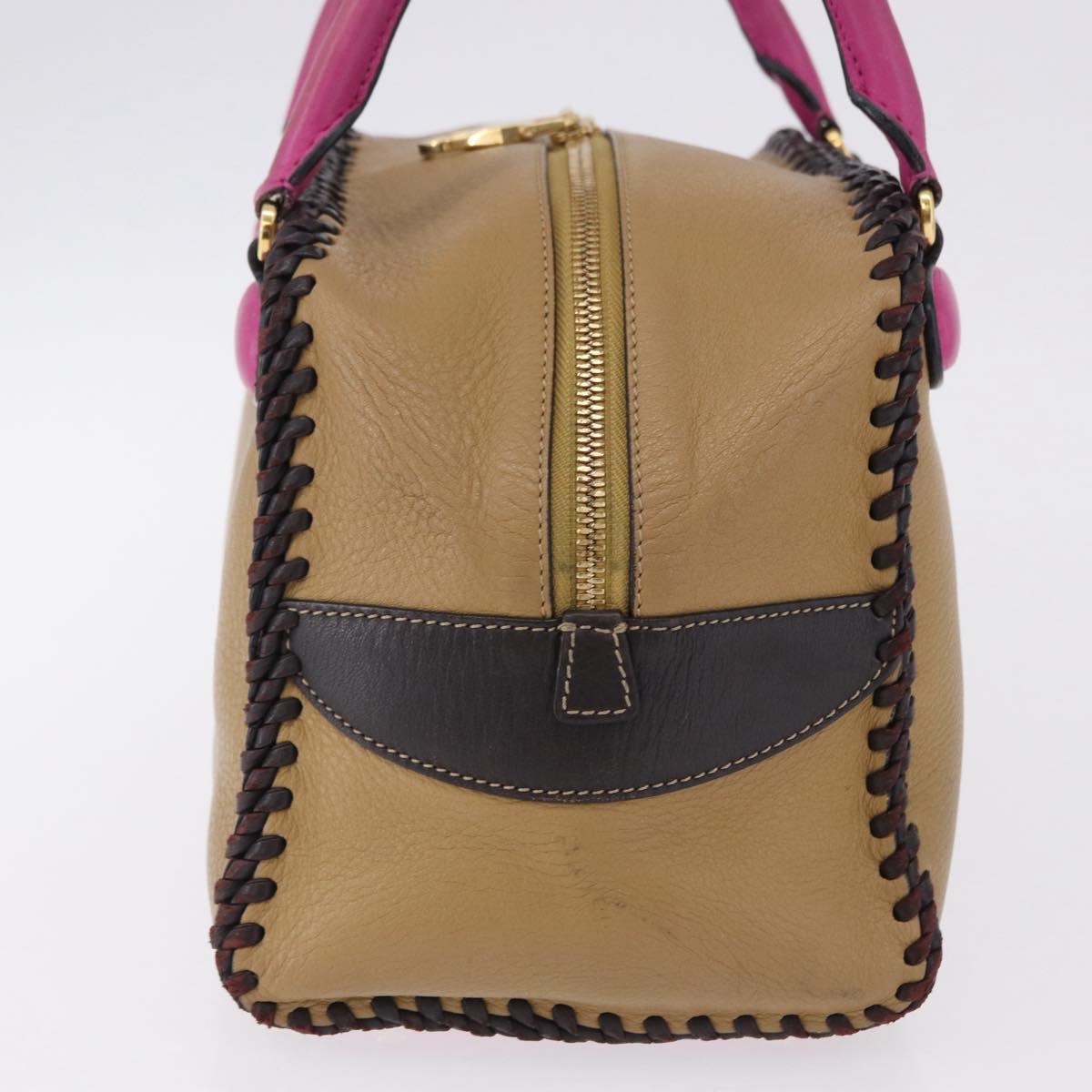 LOEWE Hand Bag Leather Beige Pink Auth 195765A