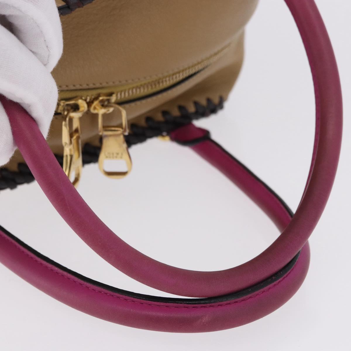 LOEWE Hand Bag Leather Beige Pink Auth 195765A