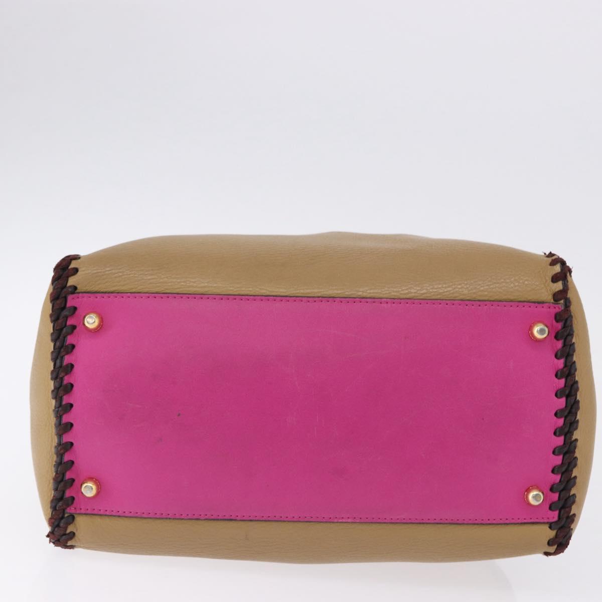LOEWE Hand Bag Leather Beige Pink Auth 195765A