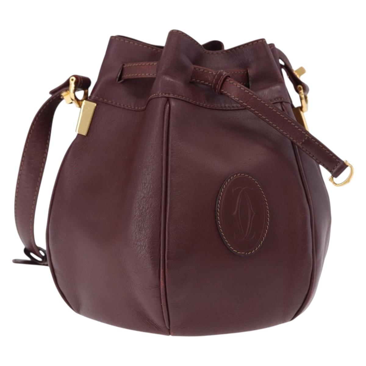 CARTIER Must Line Shoulder Bag Leather Bordeaux Gold Tone Auth 195766