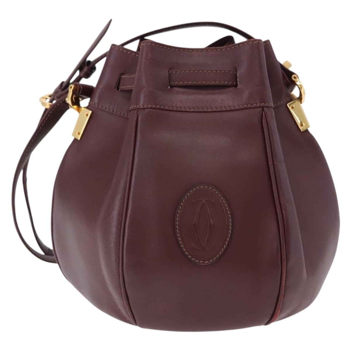 CARTIER Must Line Shoulder Bag Leather Bordeaux Gold Tone Auth 195766