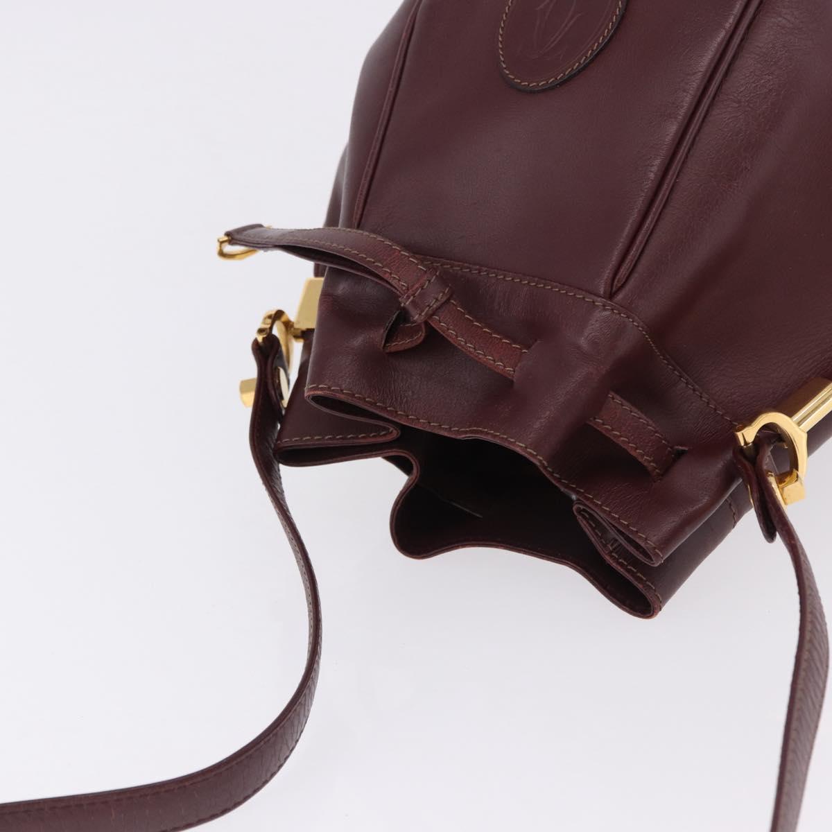 CARTIER Must Line Shoulder Bag Leather Bordeaux Gold Tone Auth 195766