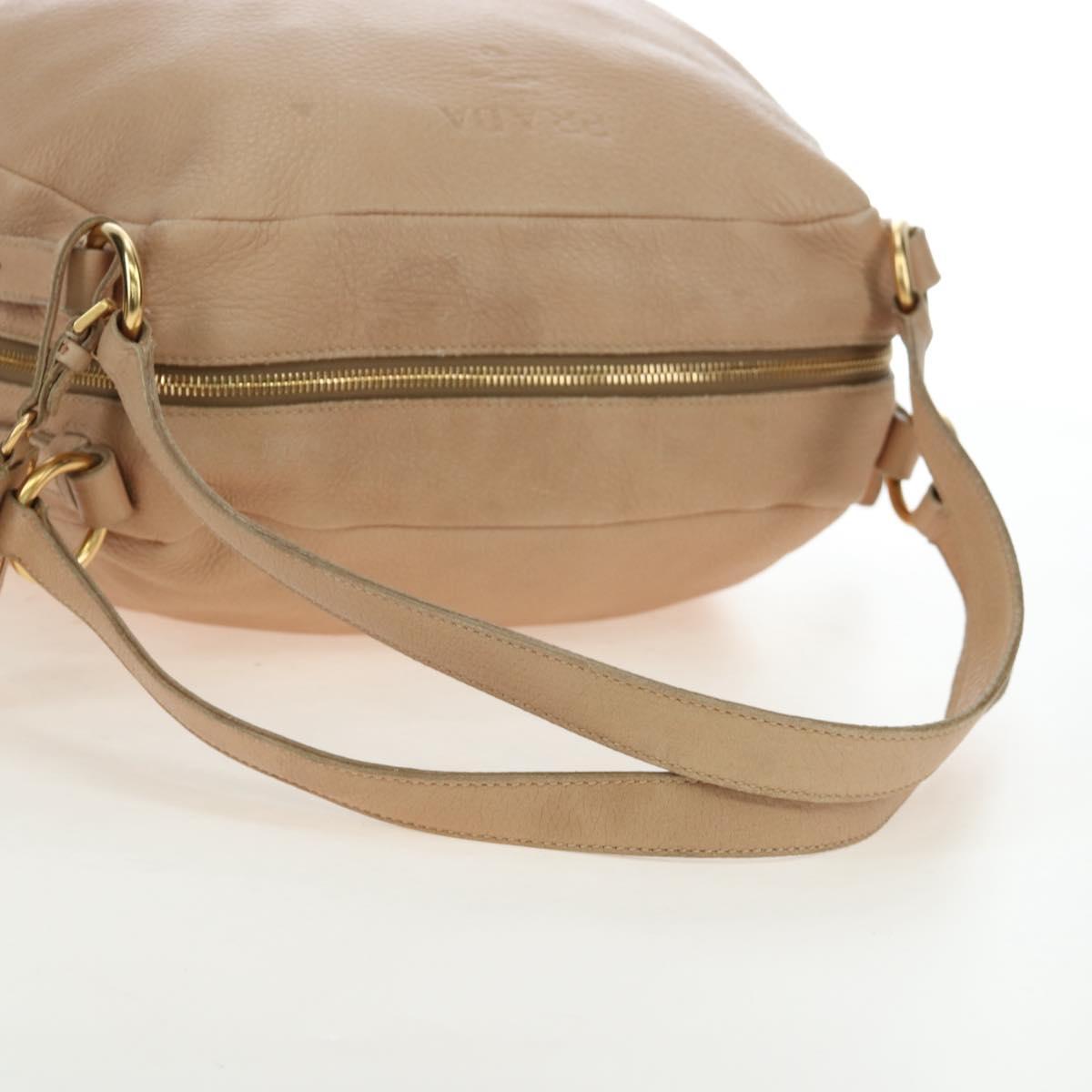 PRADA Tote Bag Leather Beige Gold Tone Auth 195767V