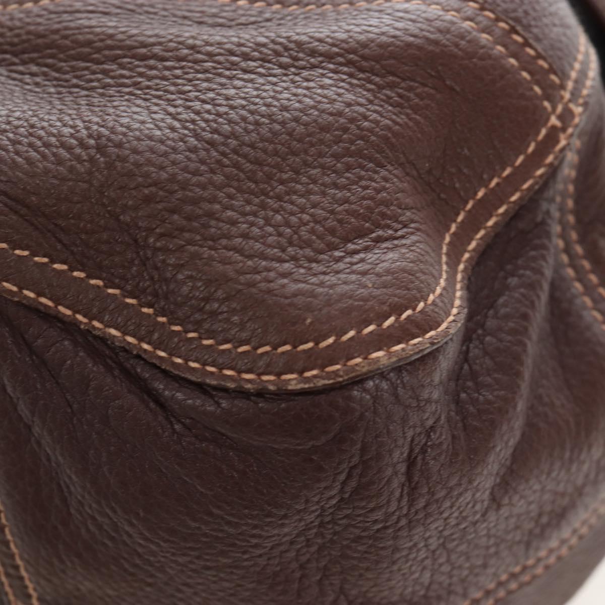 PRADA Tote Bag Leather Brown Gold Tone Auth 195768M