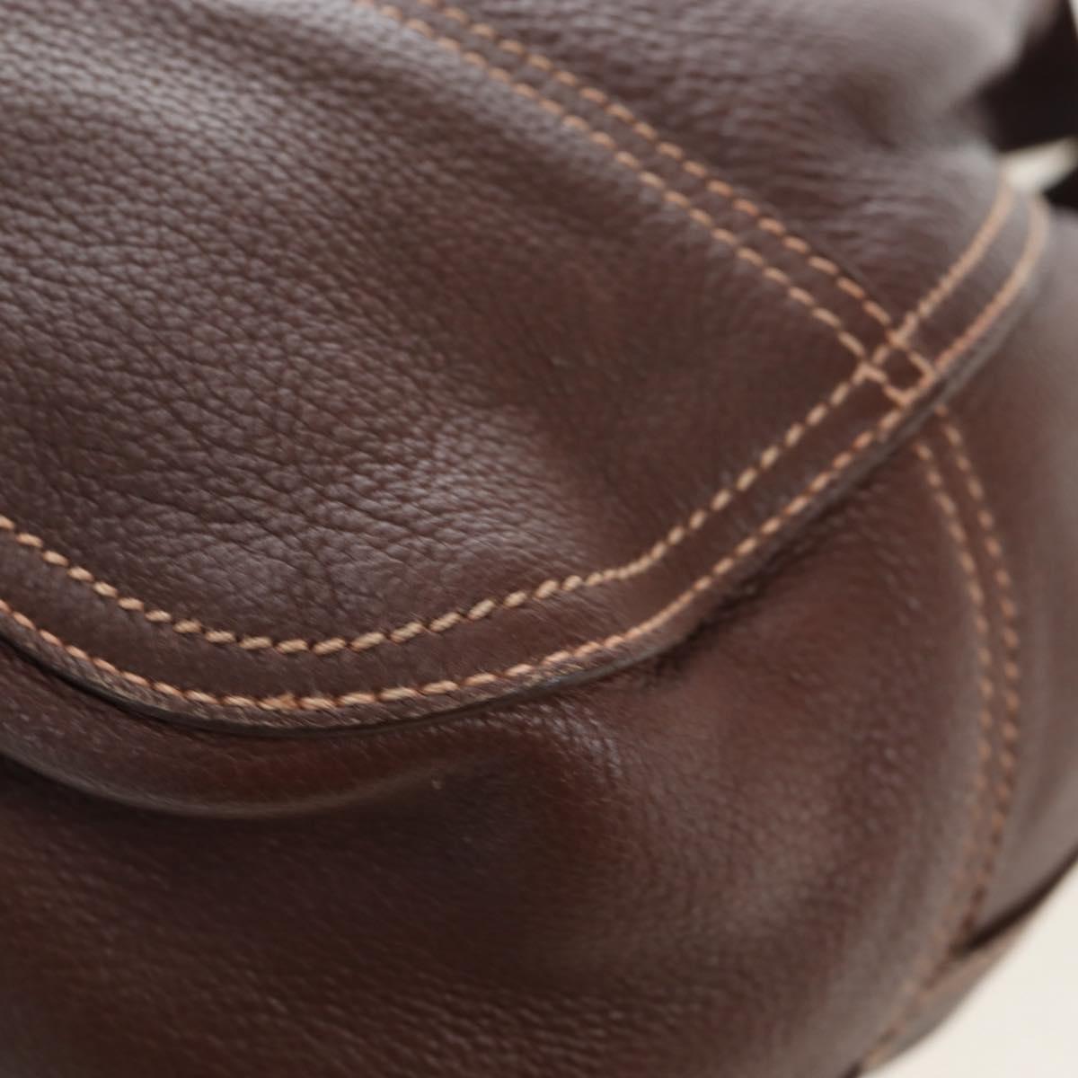 PRADA Tote Bag Leather Brown Gold Tone Auth 195768M