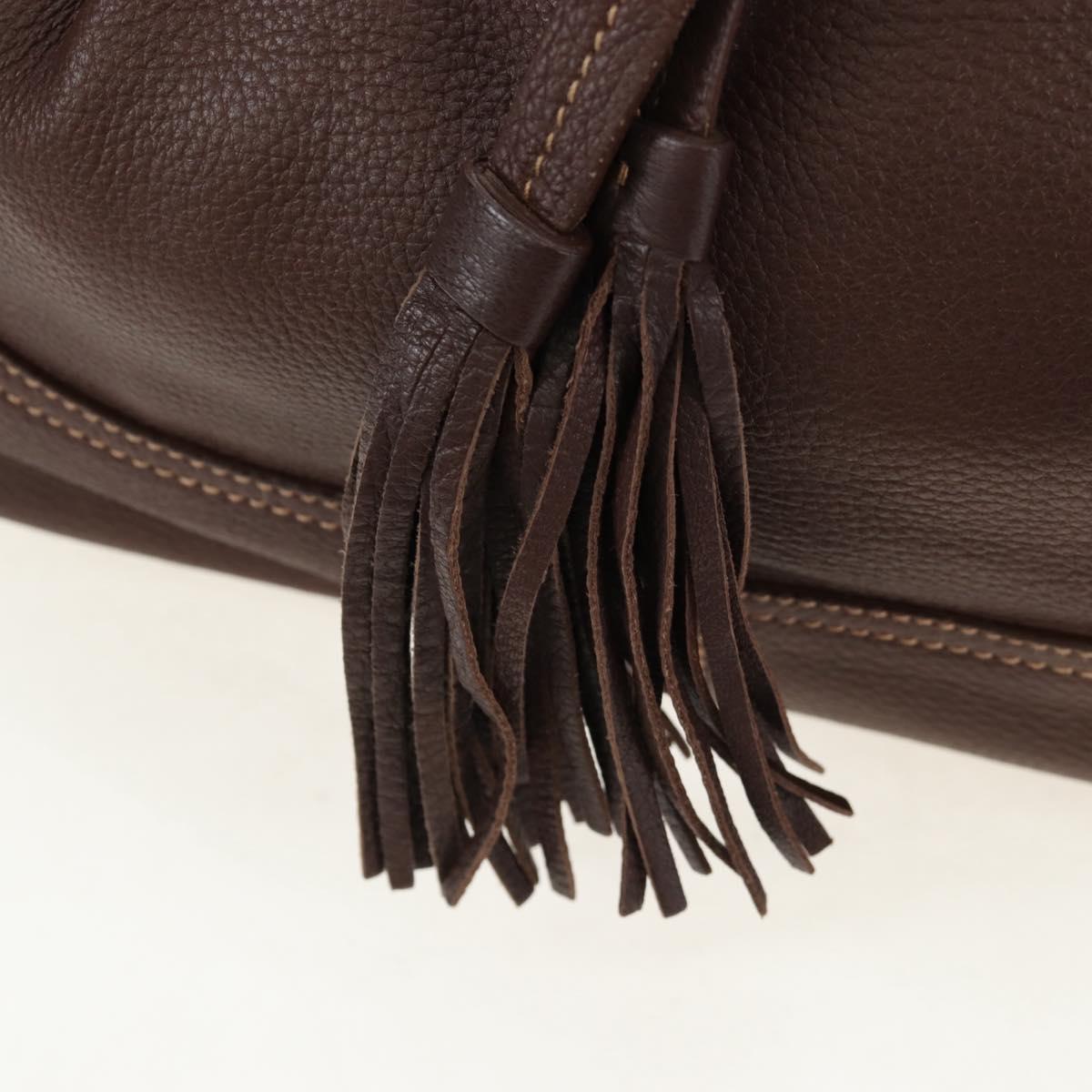 PRADA Tote Bag Leather Brown Gold Tone Auth 195768M