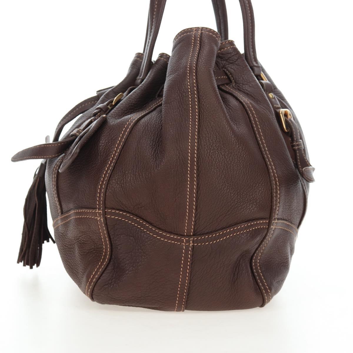 PRADA Tote Bag Leather Brown Gold Tone Auth 195768M