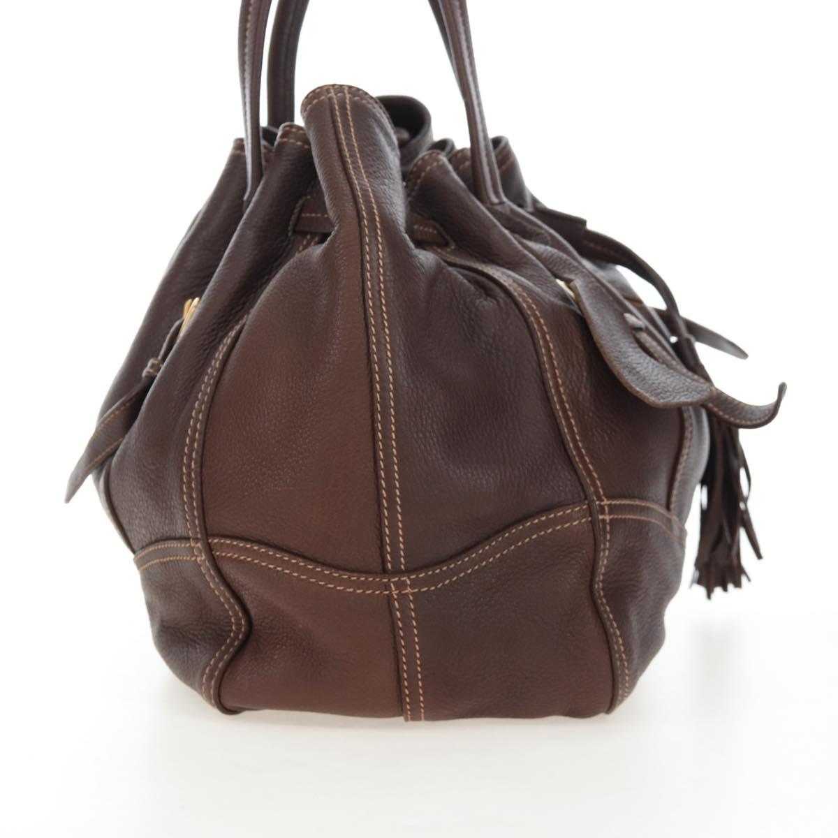 PRADA Tote Bag Leather Brown Gold Tone Auth 195768M