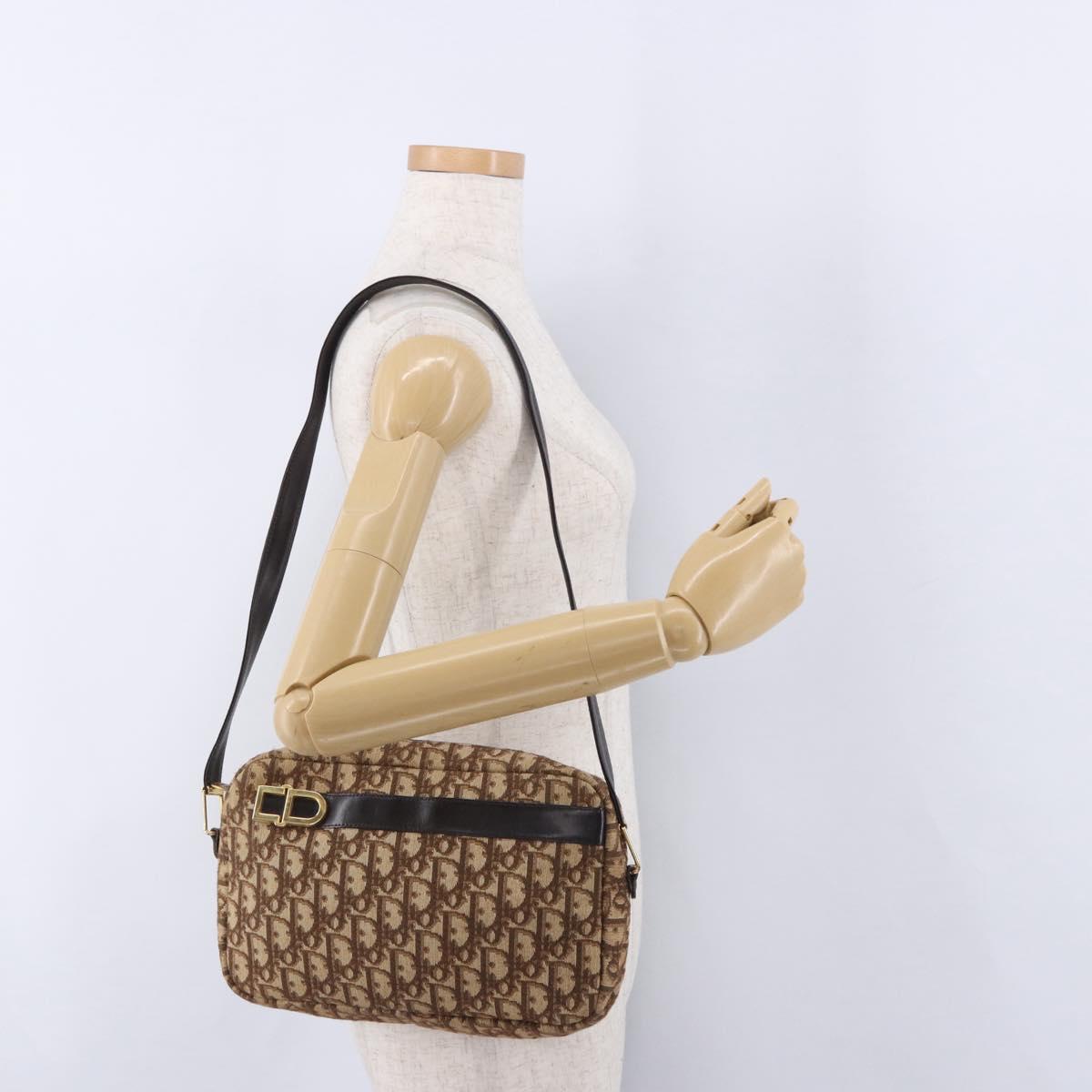Christian Dior Trotter Canvas Shoulder Bag Brown Gold Tone Auth 195770A