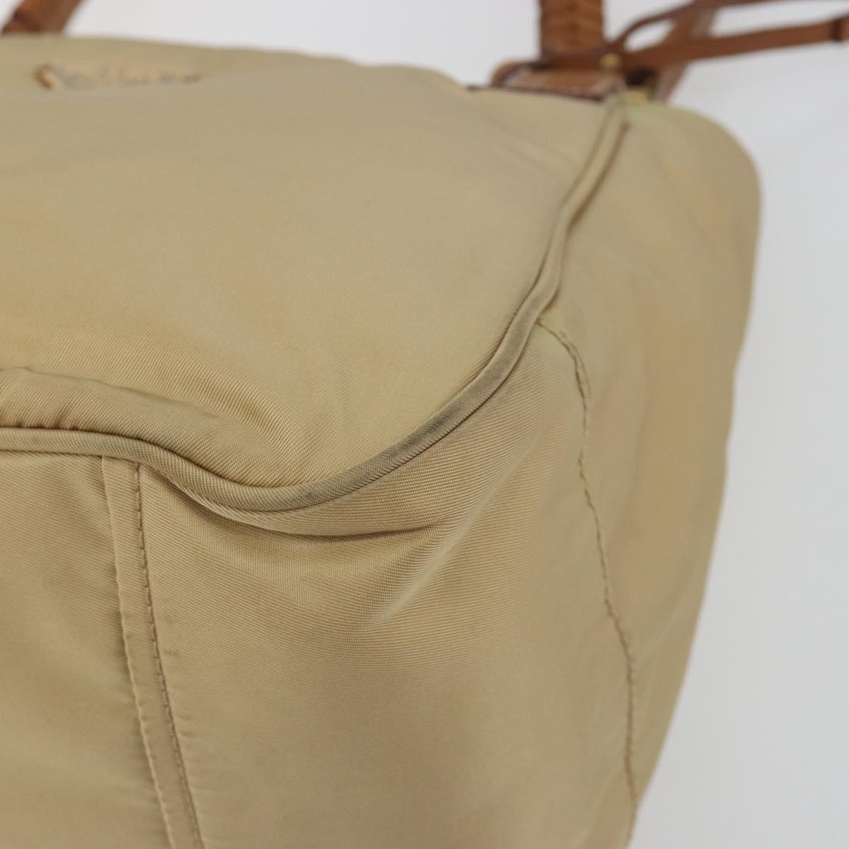 PRADA Tote Bag Nylon Beige Gold Auth 195771V