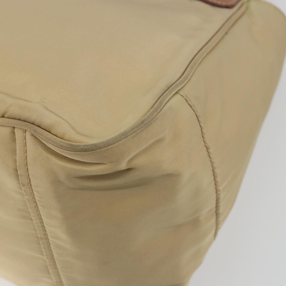 PRADA Tote Bag Nylon Beige Gold Auth 195771V